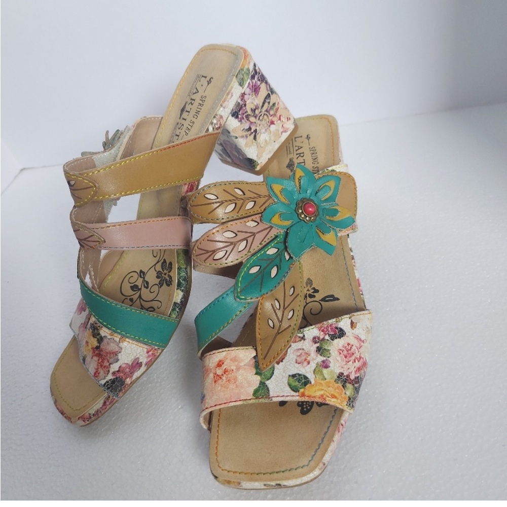 Spring Step L'Artiste Izetru Slide Sandals in Bone Floral - Size 8.5 (39) - Picture 2 of 5